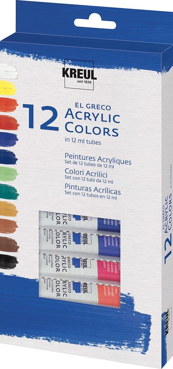 KREUL El Greco Sada akrylových barev, 12 barev, 12 ml v tubě