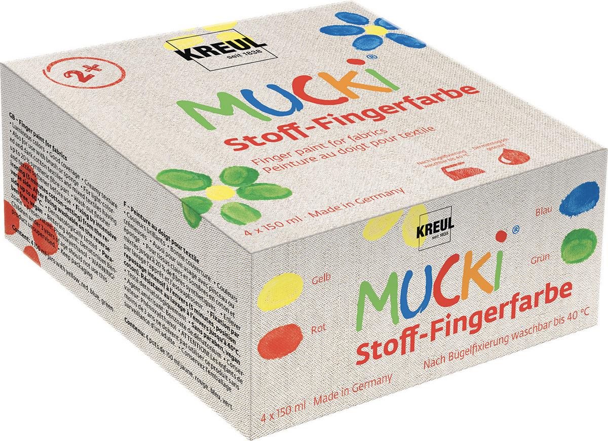 Kreul "Mucki" Sada prstových barev na textil, 4 barvy 150 ml, Hobby Line