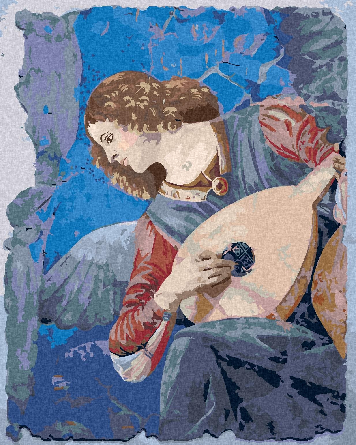 Malování podle čísel - Anděl hrající na loutnu (Melozzo da Forli), 80x100 cm, bez rámu a bez vypnutí