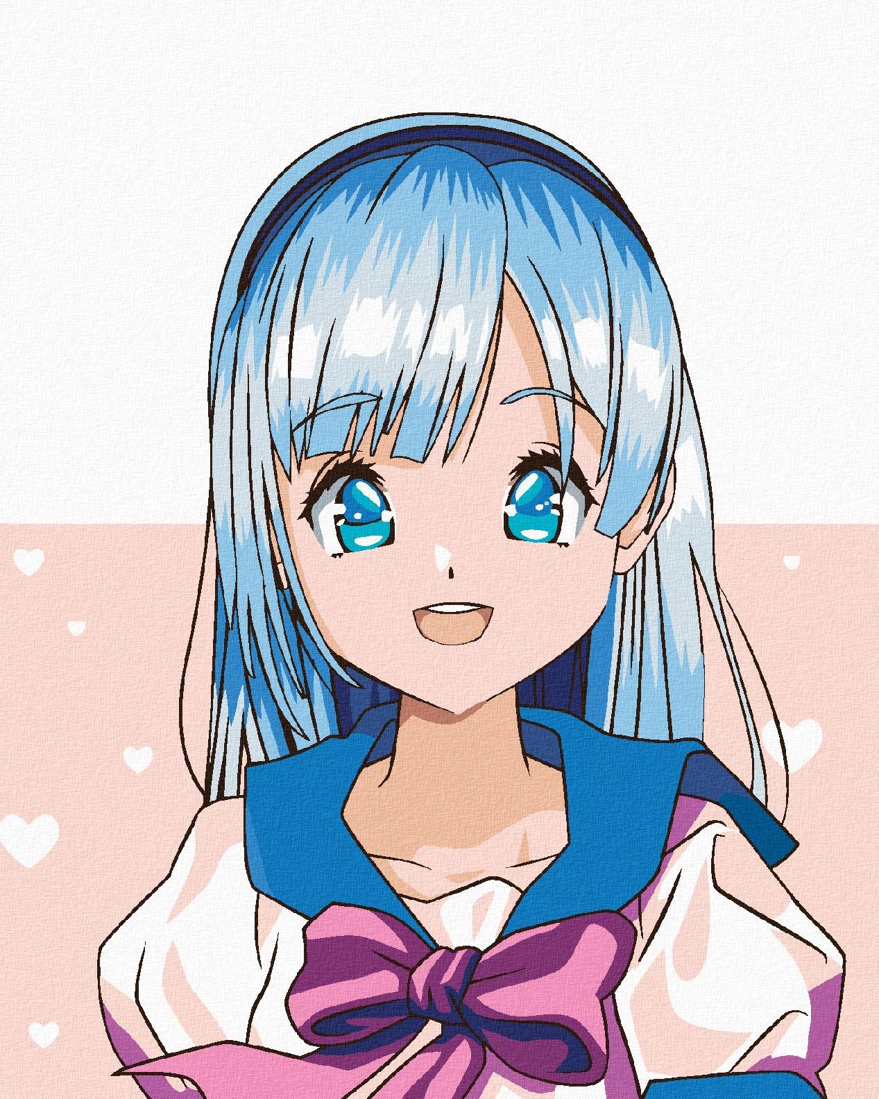 Malování podle čísel - Anime dívka s mašlí, 80x100 cm, bez rámu a bez vypnutí plátna