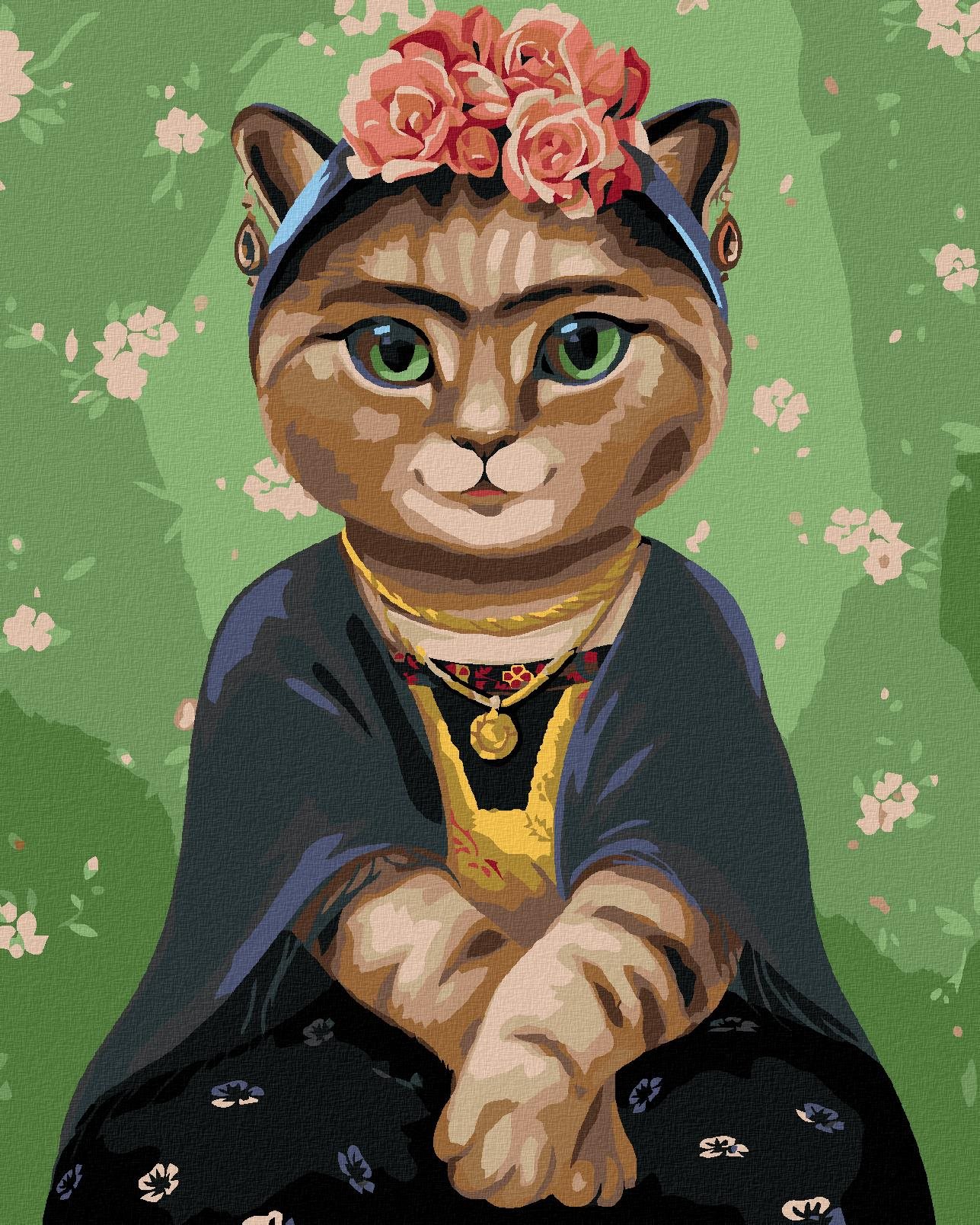Malování podle čísel - Frida Kahlo jako kočka, 80x100 cm, bez rámu a bez vypnutí plátna