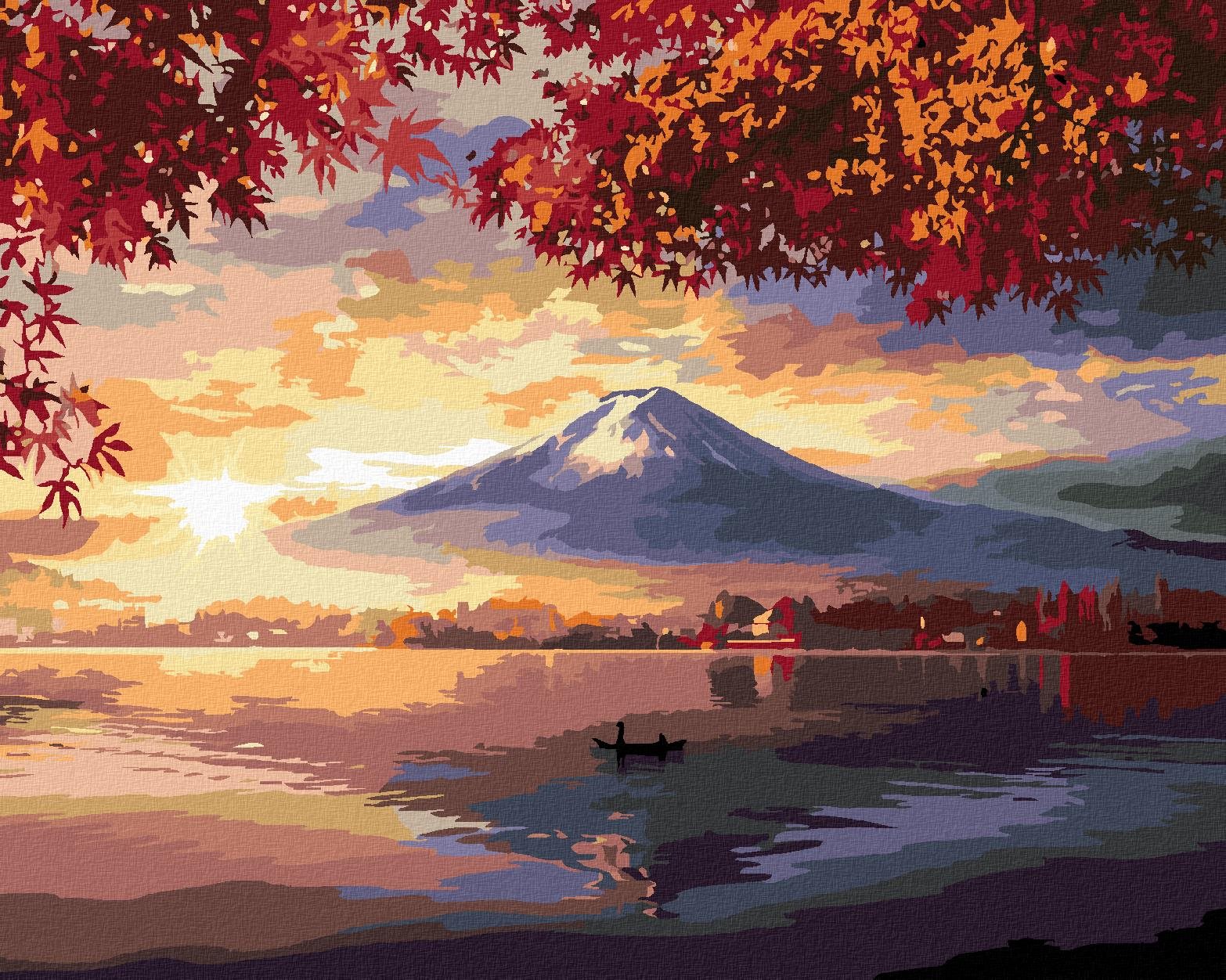 Malování podle čísel - Japonsko hora a jezero, 40x50 cm, bez rámu a bez vypnutí plátna