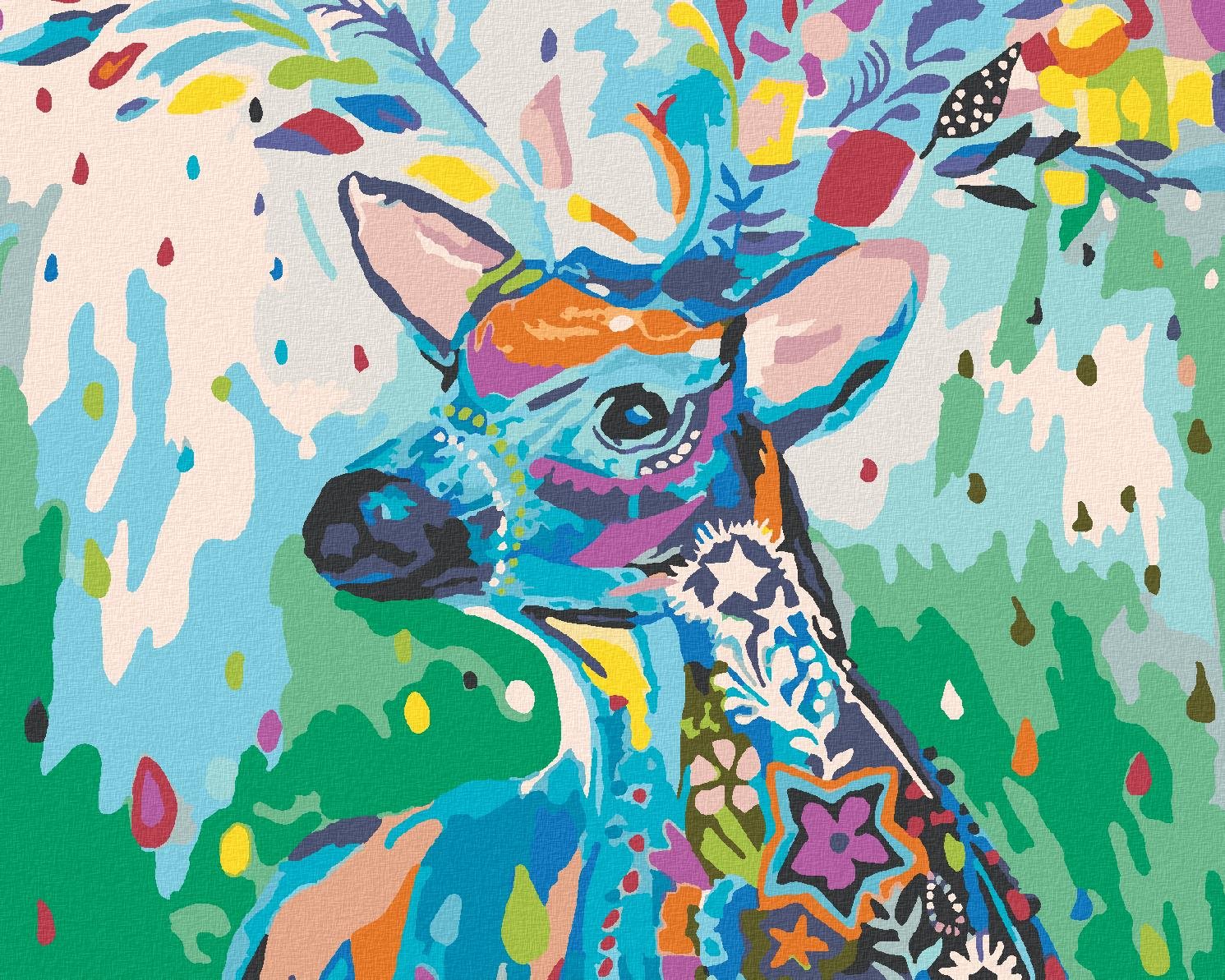 Malování podle čísel - Jelen plný barev, 80x100 cm, bez rámu a bez vypnutí plátna