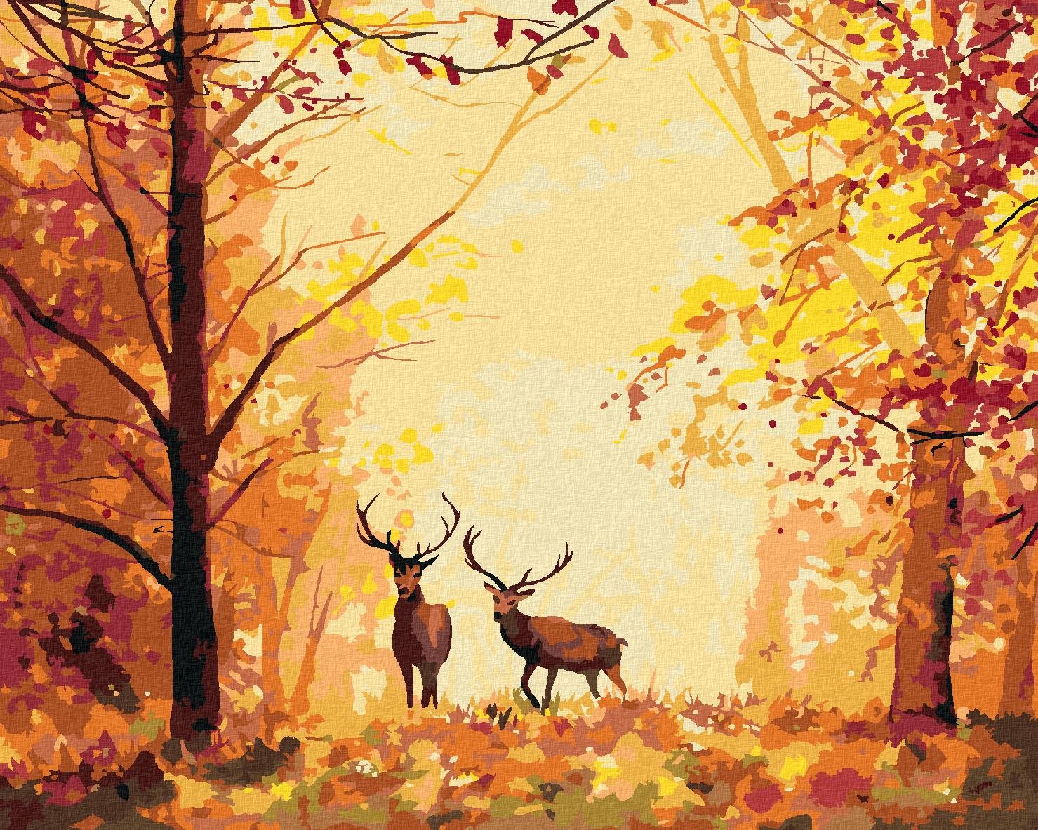 Malování podle čísel - Jeleni v lese, 40x50 cm, bez rámu a bez vypnutí plátna