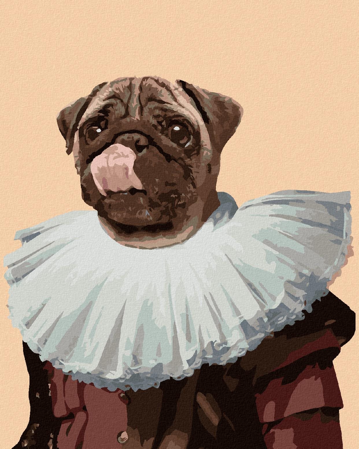 Malování podle čísel - Královský pes - mops, 80x100 cm, bez rámu a bez vypnutí plátna