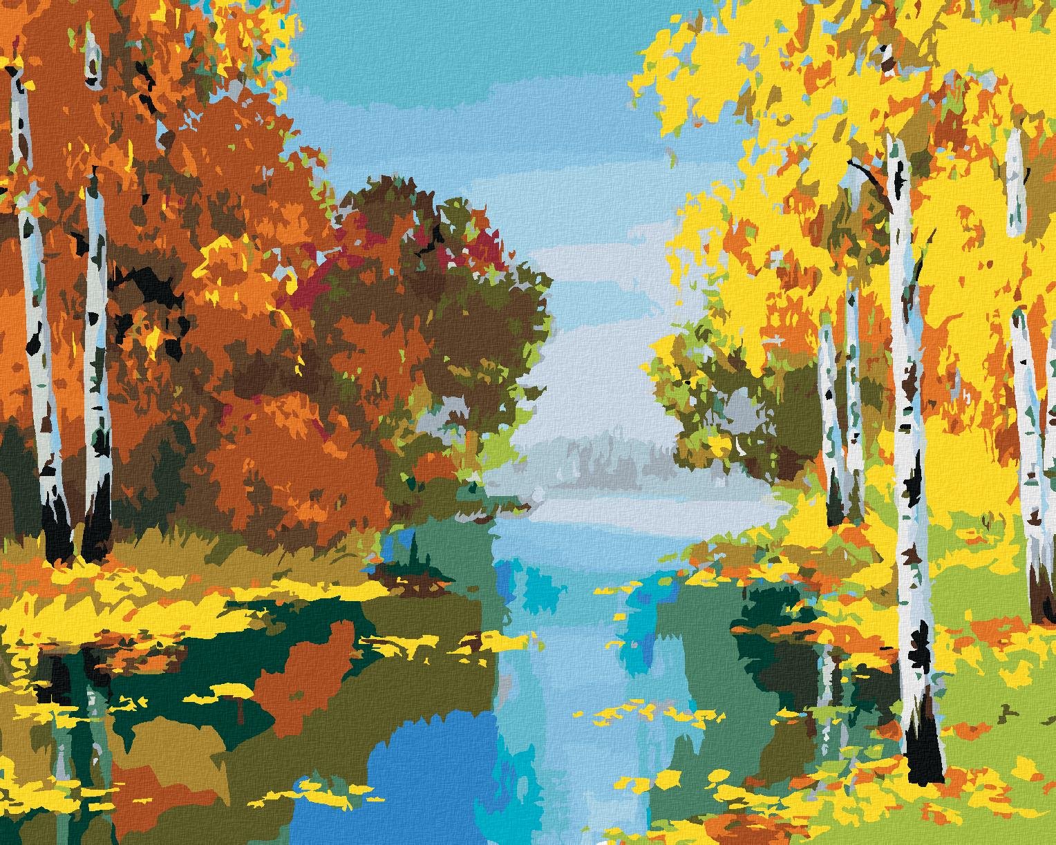 Malování podle čísel - Les s břízami u řeky, 80x100 cm, bez rámu a bez vypnutí plátna