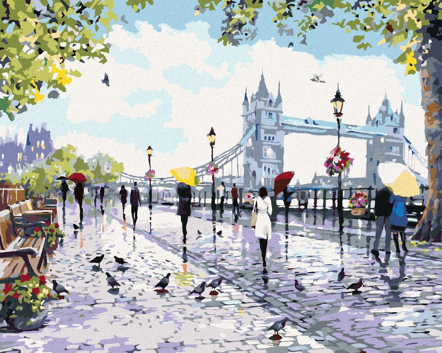 Malování podle čísel - Lidé u Tower Bridge, 40x50 cm, bez rámu a bez vypnutí plátna