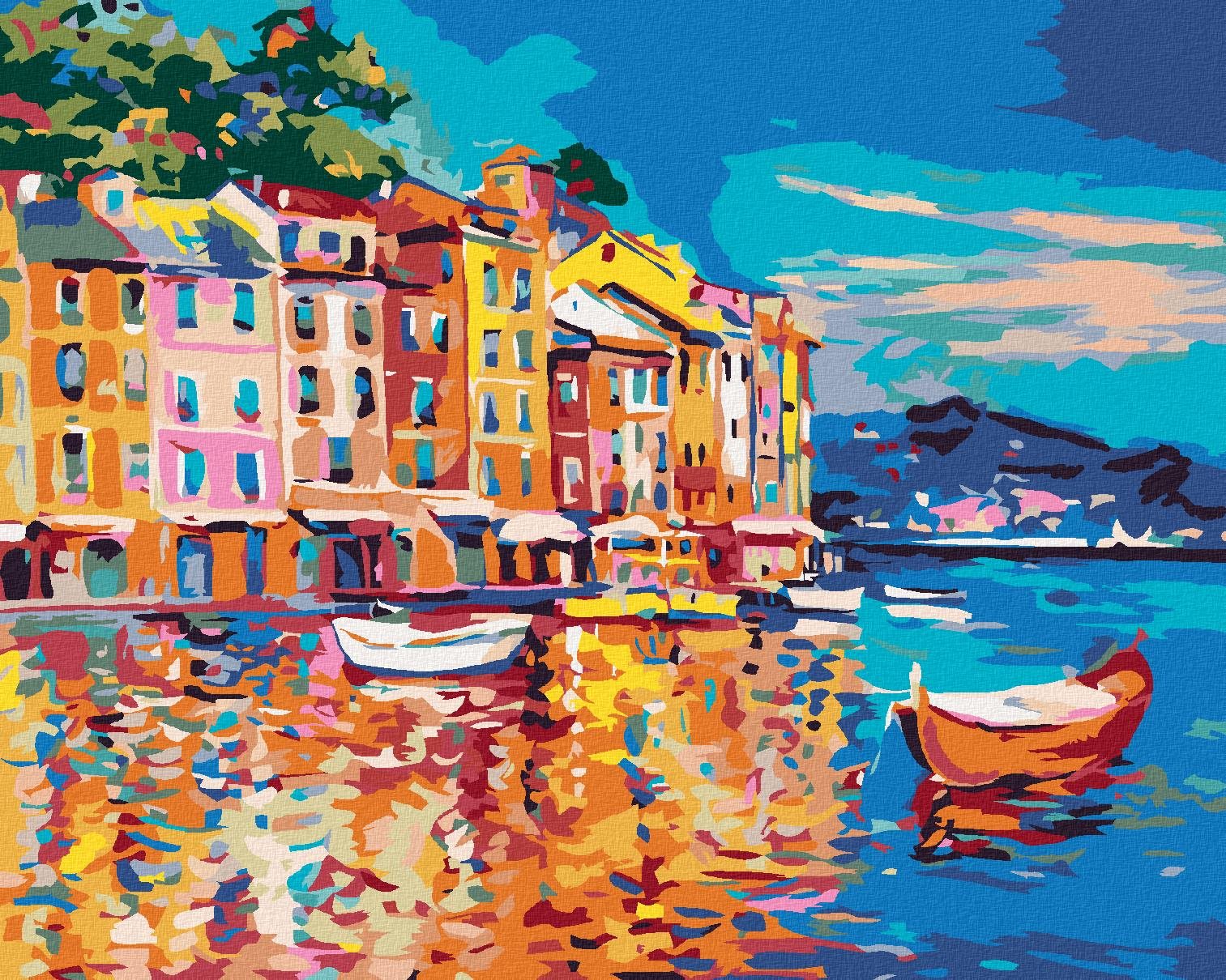 Malování podle čísel - Lodě na moři u přístavu, 40x50 cm, vypnuté plátno na rám