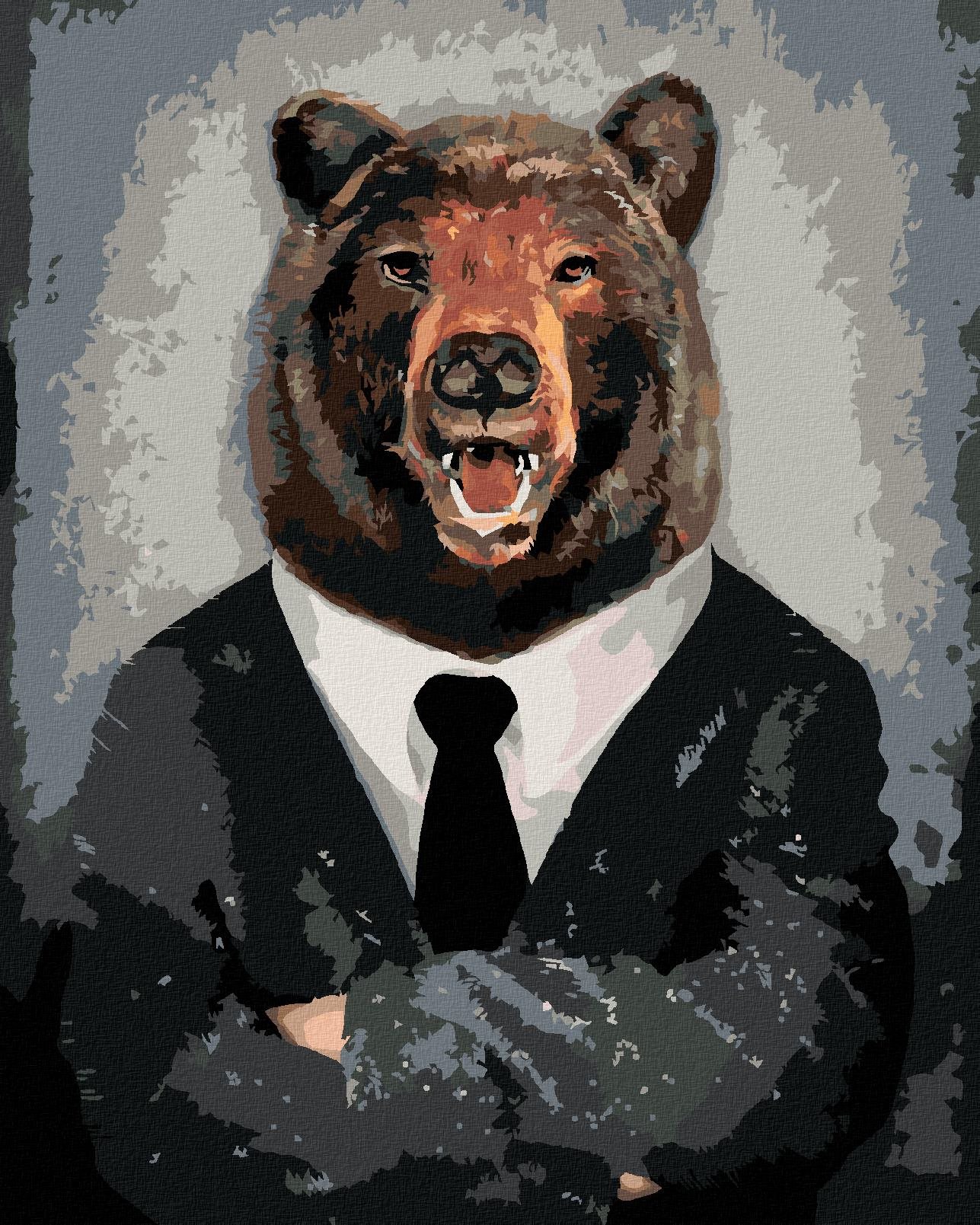 Malování podle čísel - Medvěd v oblečení, 80x100 cm, bez rámu a bez vypnutí plátna