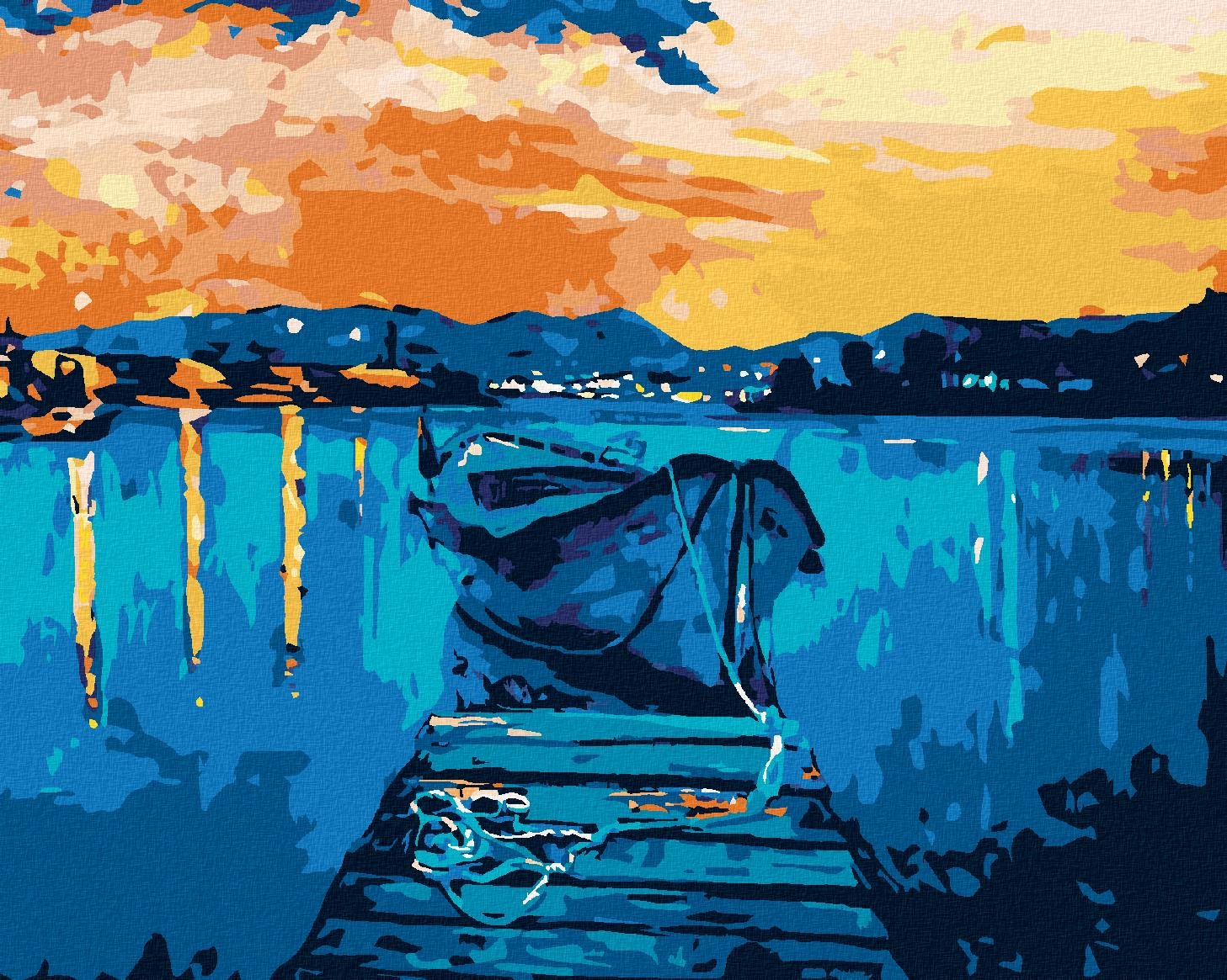Malování podle čísel - Molo s loďkou na moři, 80x100 cm, bez rámu a bez vypnutí plátna