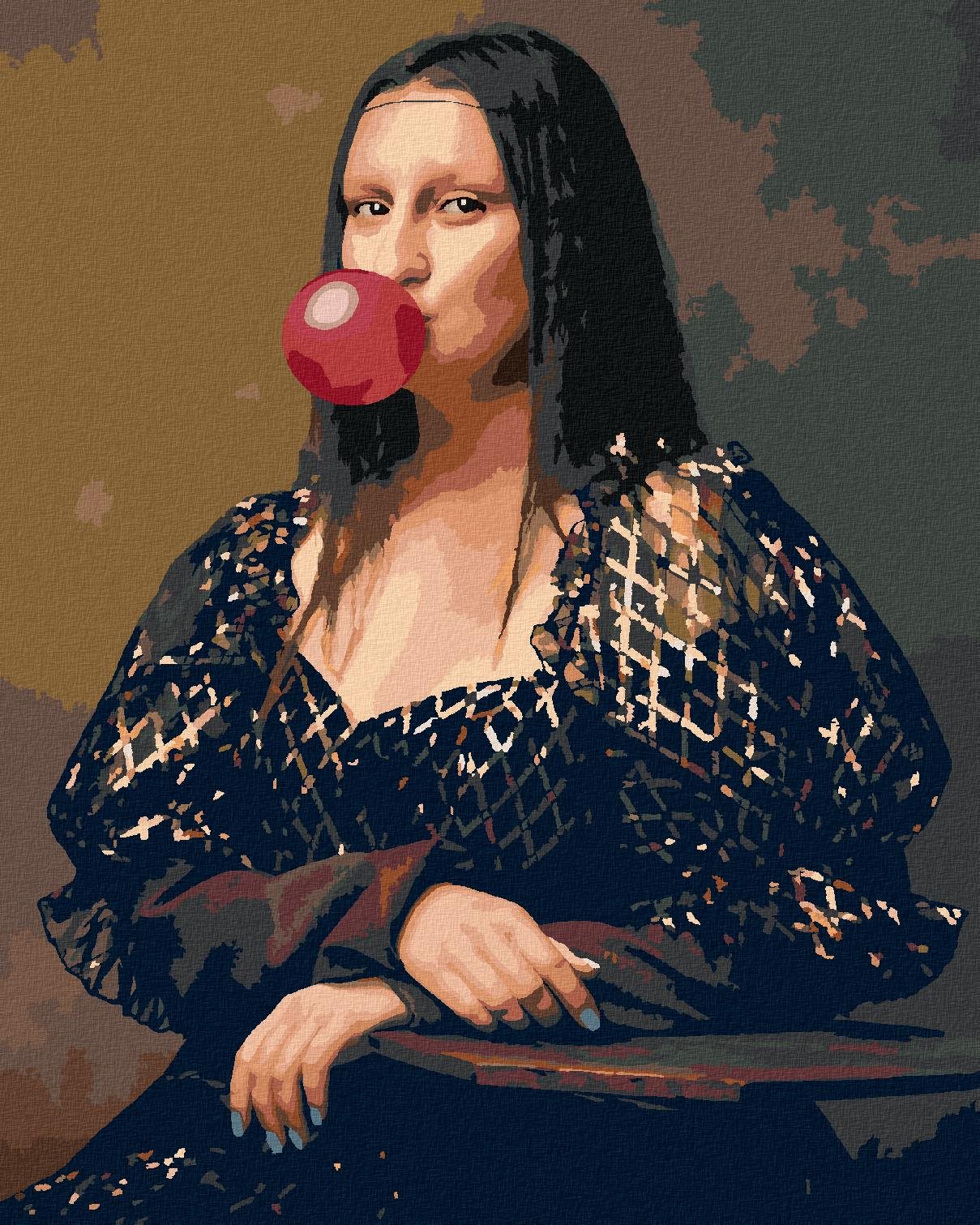 Malování podle čísel - Mona Lisa s bublinou, 40x50 cm, bez rámu a bez vypnutí plátna