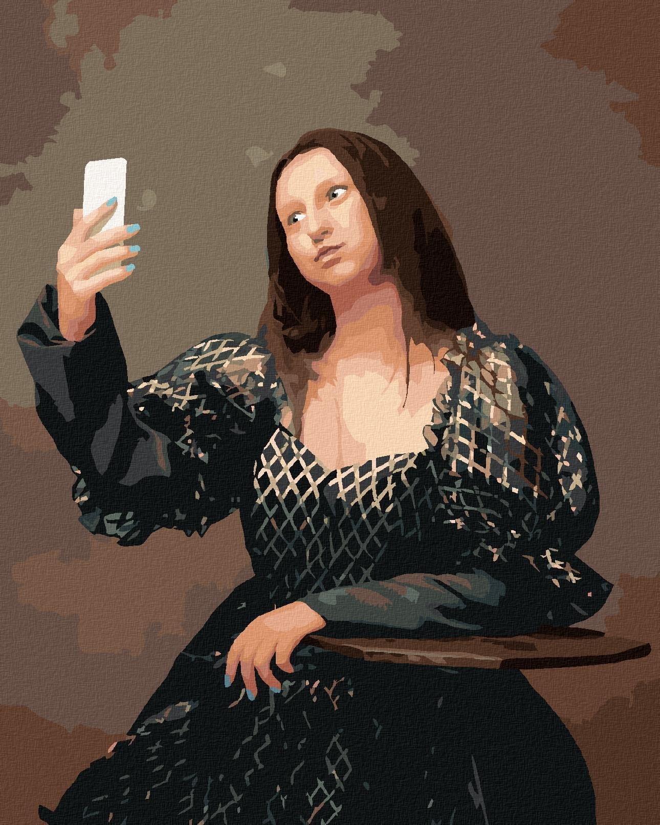 Malování podle čísel - Mona Lisa selfie, 80x100 cm, bez rámu a bez vypnutí plátna