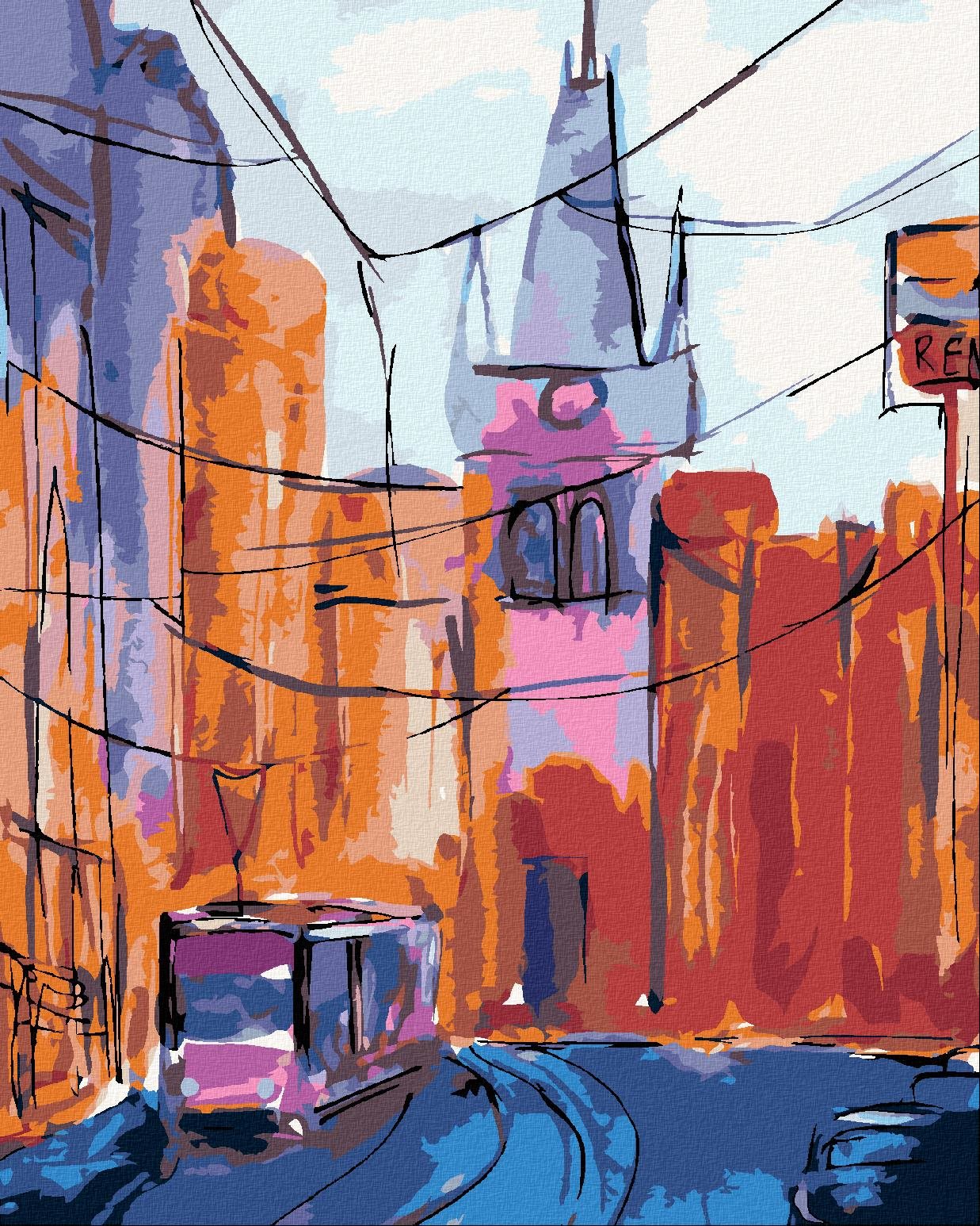Malování podle čísel - Praha Prašná brána, 80x100 cm, bez rámu a bez vypnutí plátna