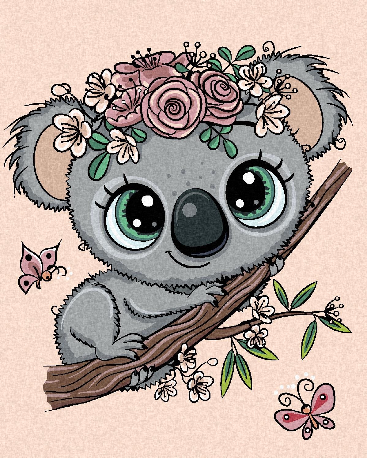 Malování podle čísel - Roztomilá koala na větvi, 40x50 cm, bez rámu a bez vypnutí plátna