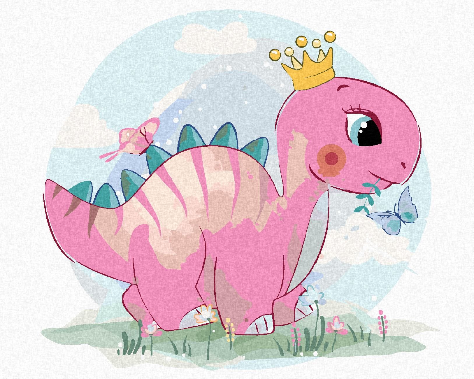 Malování podle čísel - Růžový dinosaurus, 80x100 cm, bez rámu a bez vypnutí plátna