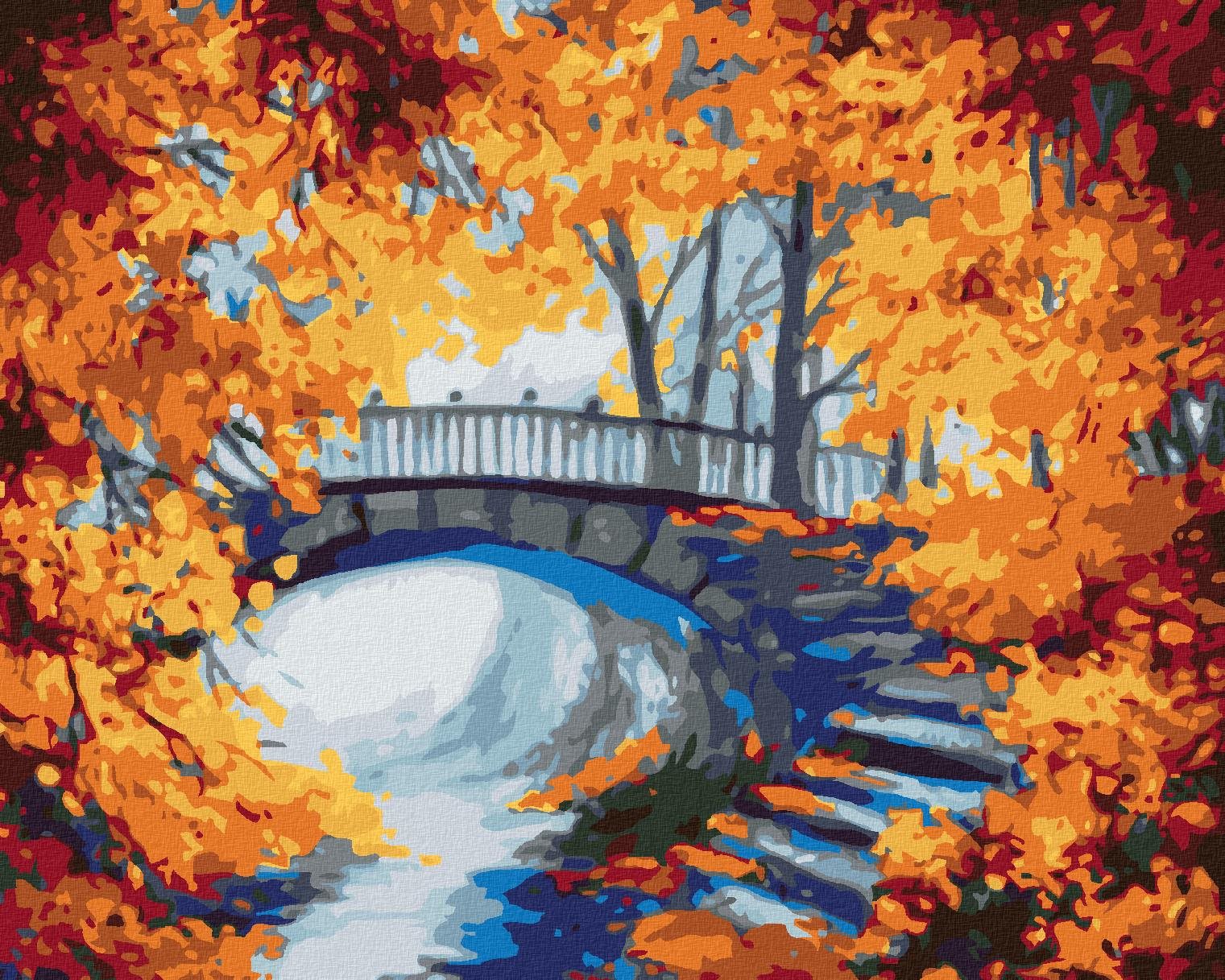 Malování podle čísel - Schody v podzimním lese, 40x50 cm, bez rámu a bez vypnutí plátna
