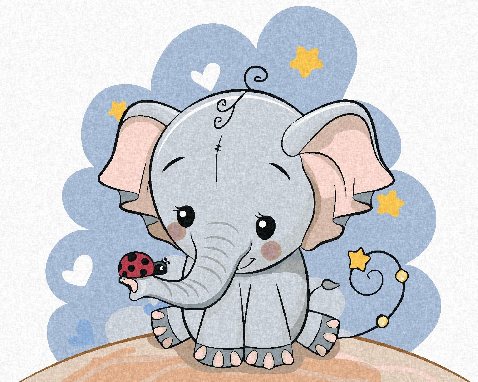 Malování podle čísel - Slon s beruškou, 40x50 cm, vypnuté plátno na rám