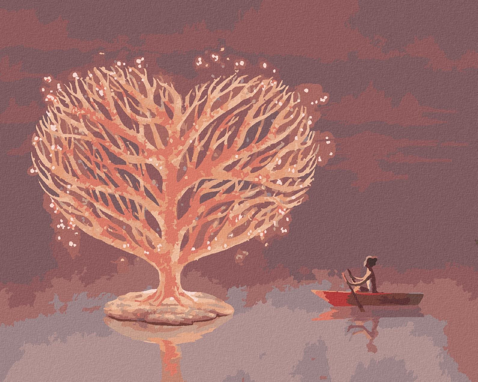 Malování podle čísel - Srdce z větví, 40x50 cm, vypnuté plátno na rám