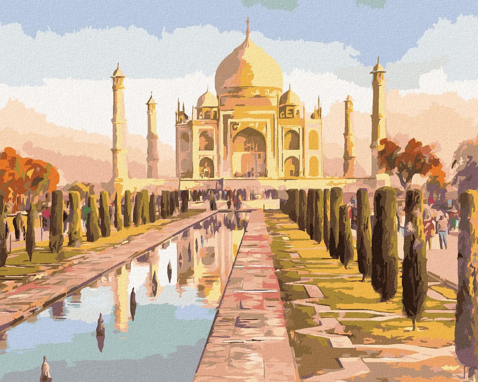 Malování podle čísel - Taj Mahal a východ slunce, 40x50 cm, bez rámu a bez vypnutí plátna