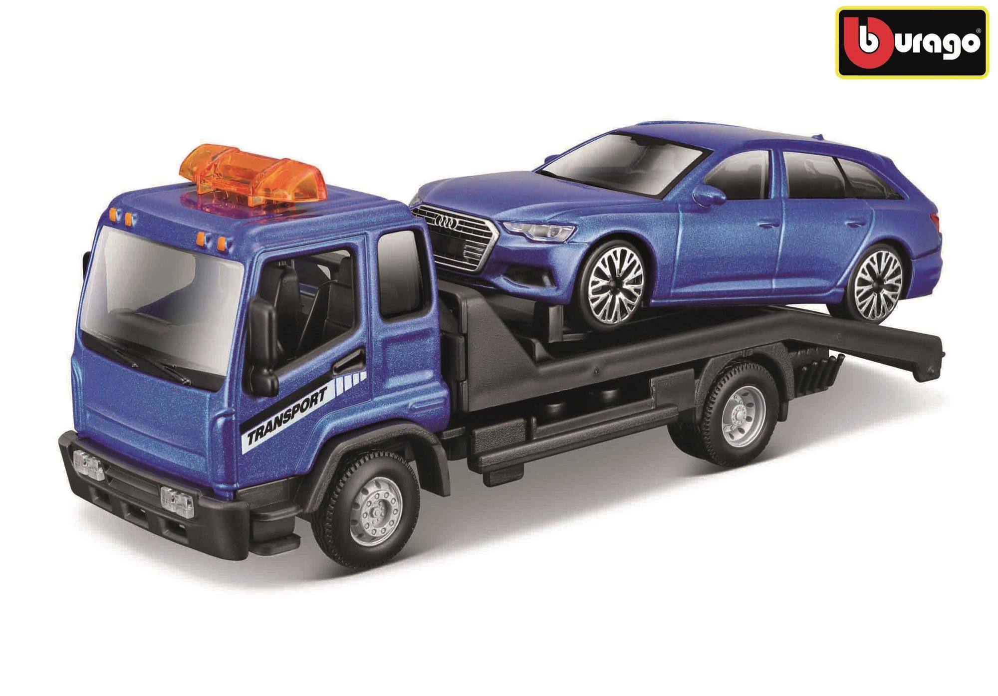 Bburago 1:43 STR FIRE Flatbed Tow Truck, w/Audi A6 Avant
