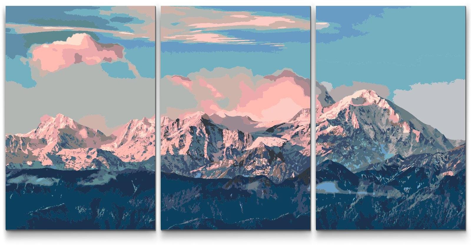 Painting Queens Malování podle čísel - Alpy pod rouškou slunce (sada 3 ks), 80 × 120 cm, na rámu