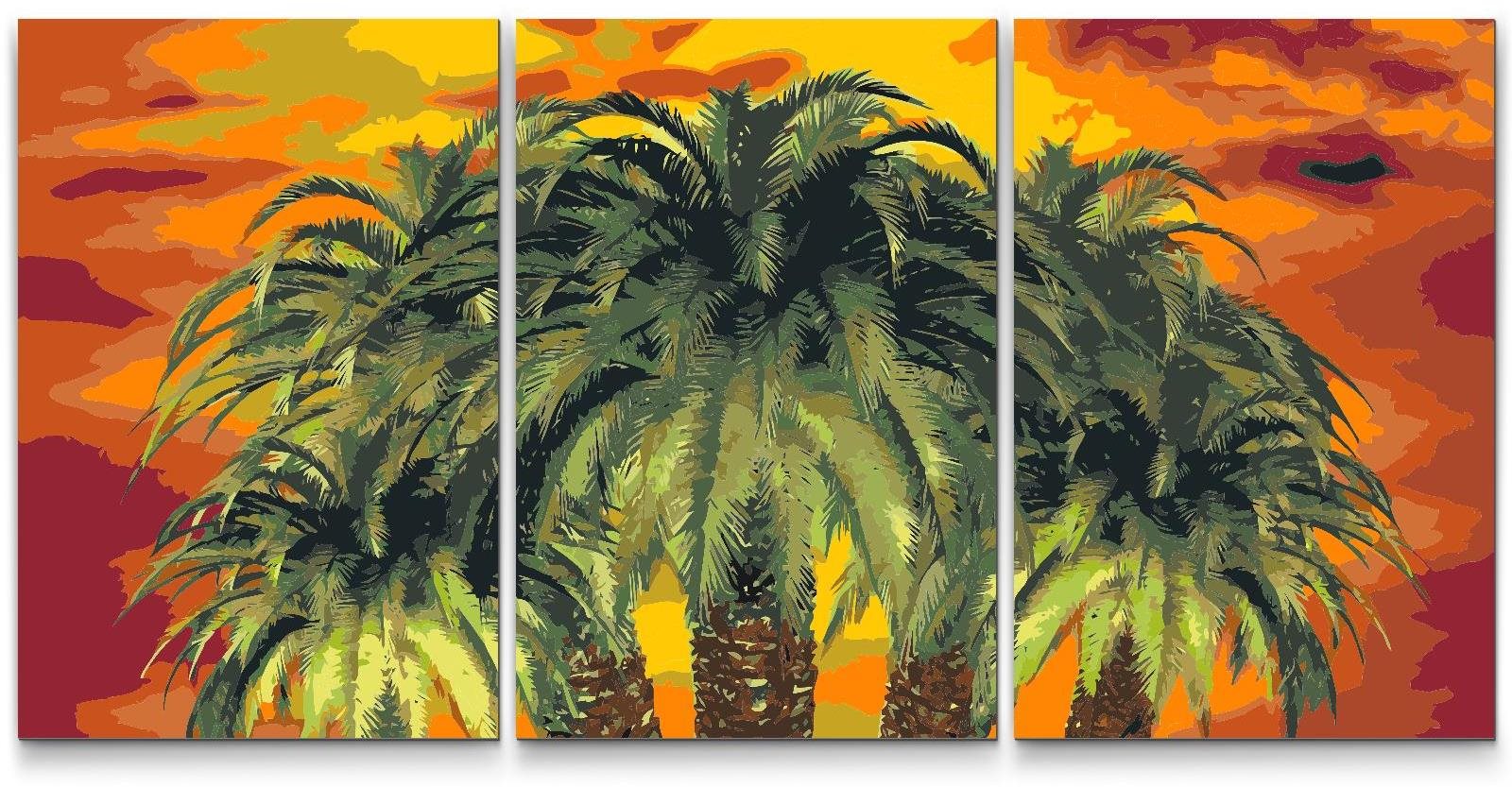 Painting Queens Malování podle čísel - Palmy v červeném pozadí (sada 3 ks), 40 × 60 cm, na rámu
