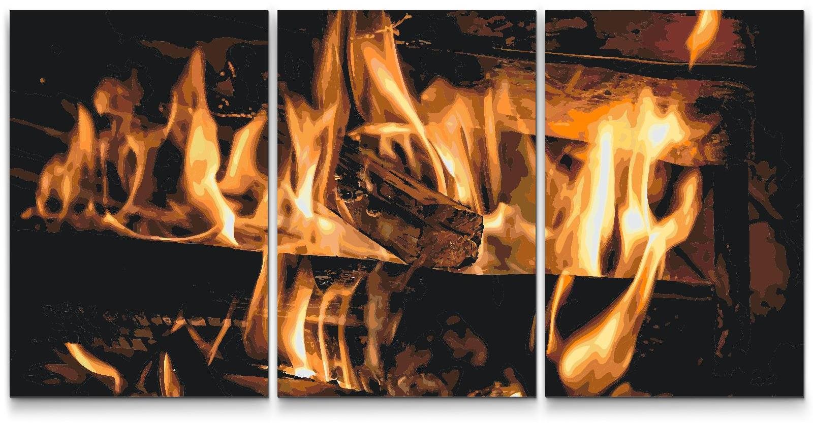 Painting Queens Malování podle čísel - Oheň v krbu (sada 3 ks), 80 × 120 cm, na rámu