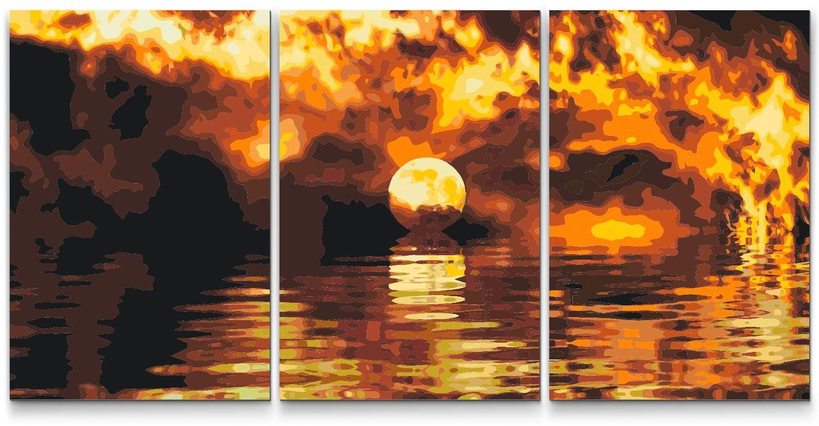 Painting Queens Malování podle čísel - Ohnivý západ slunce (sada 3 ks), 80 × 120 cm, na rámu