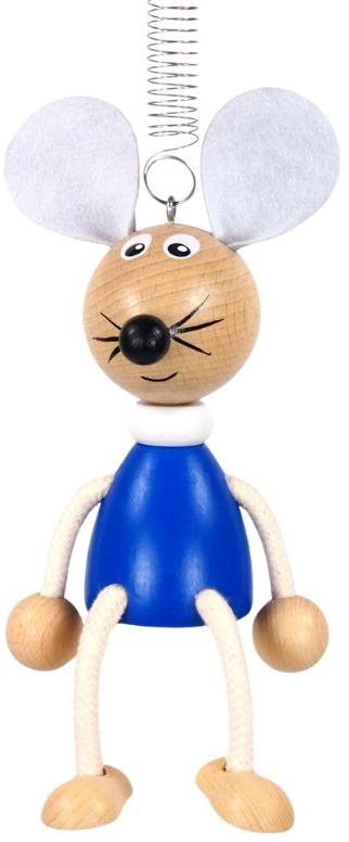 KROKIDO Myška modrá - ručně malovaná dřevěná figurka na pružině