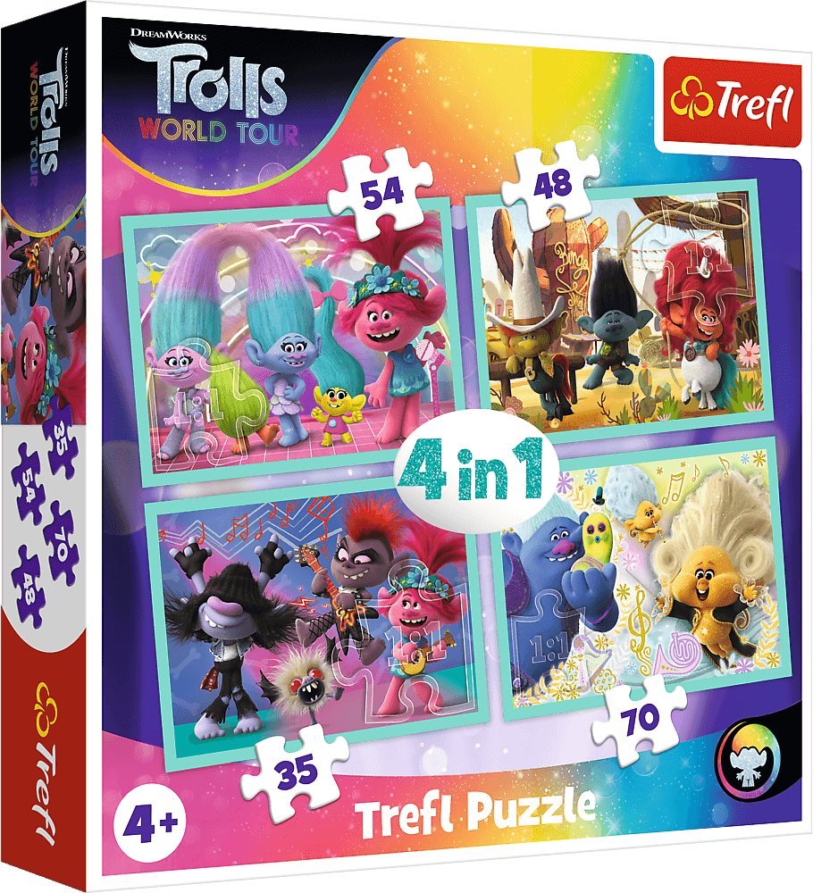 Trefl Puzzle Trollové 2: Světové turné 4v1 (35,48,54,70 dílků)