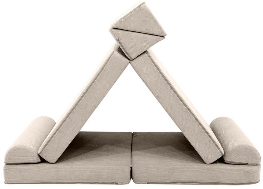 eliNeli Dětská béžová pohovka a bunkr, manšestr