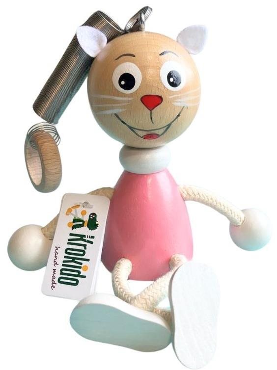 Krokido Růžové koťátko - dřevěná figurka na pružině