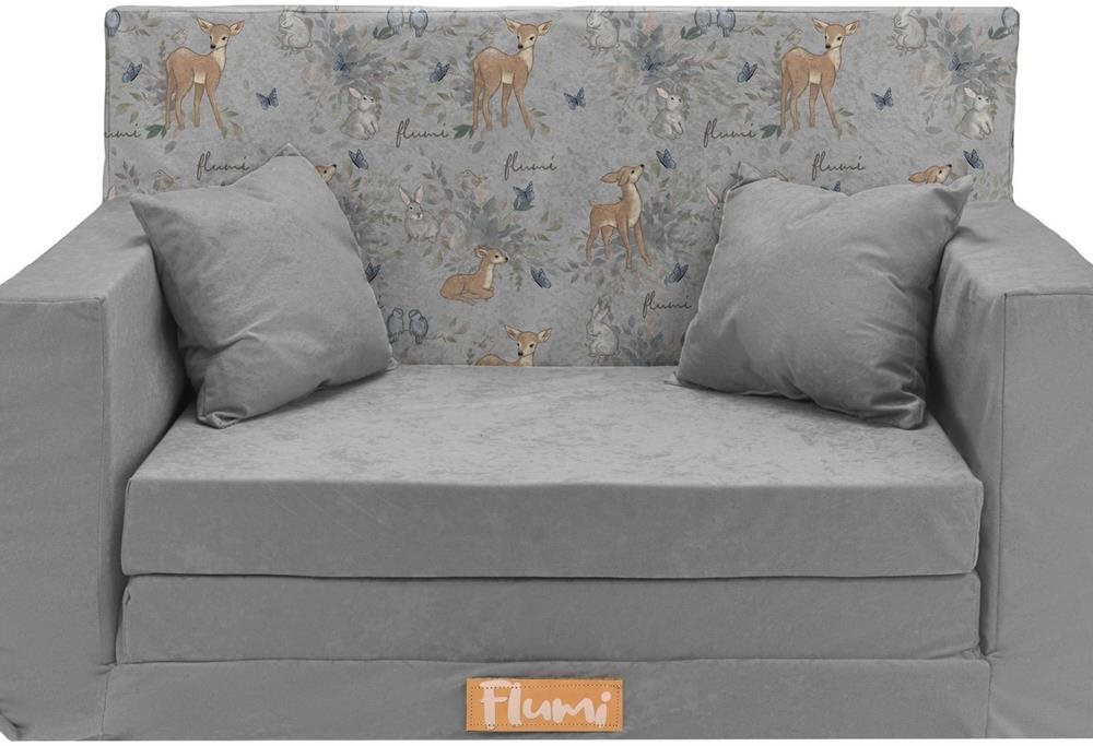 Flumi Dětská rozkládací pohovka šedá se srnkou
