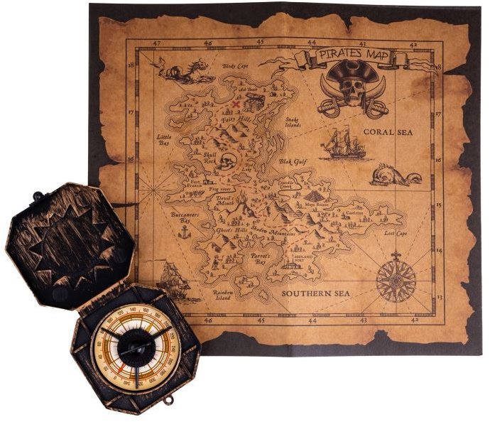 FUNNYFASHION Pirátská mapa s kompasem, pirát, 2 ks