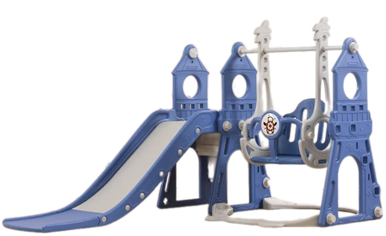 Emporio Plastová skluzavka s houpačkou a basketbalovým košem, modrá
