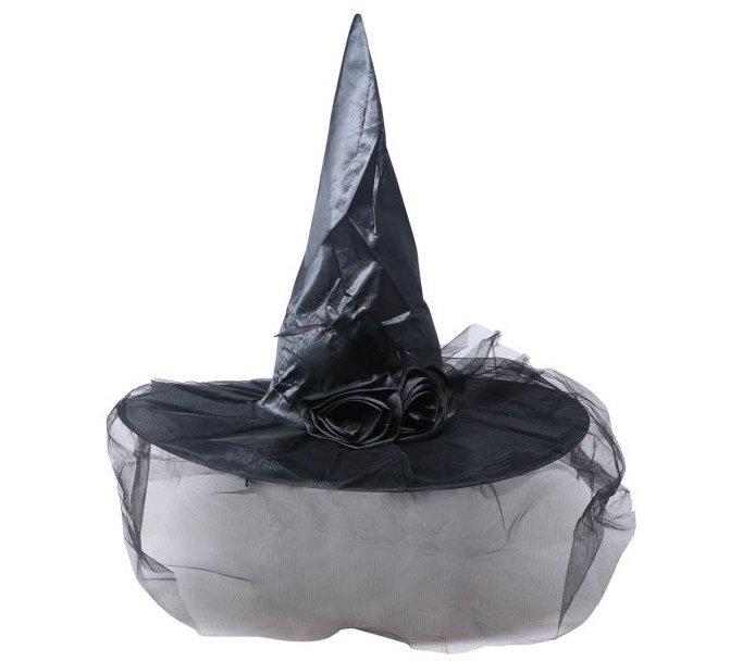 GUIRCA Černý čarodějnický klobouk s květinou