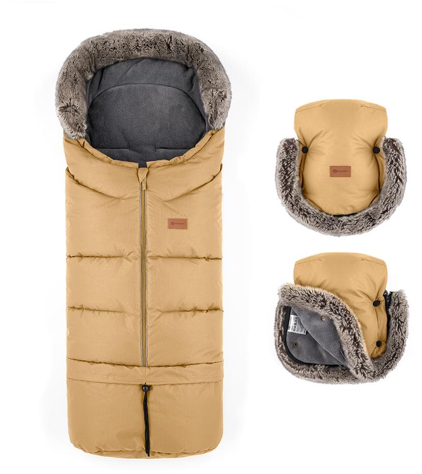 Petite&Mars Set fusak Arctic 4v1 + rukavice na kočárek Furry Elegant Caramel