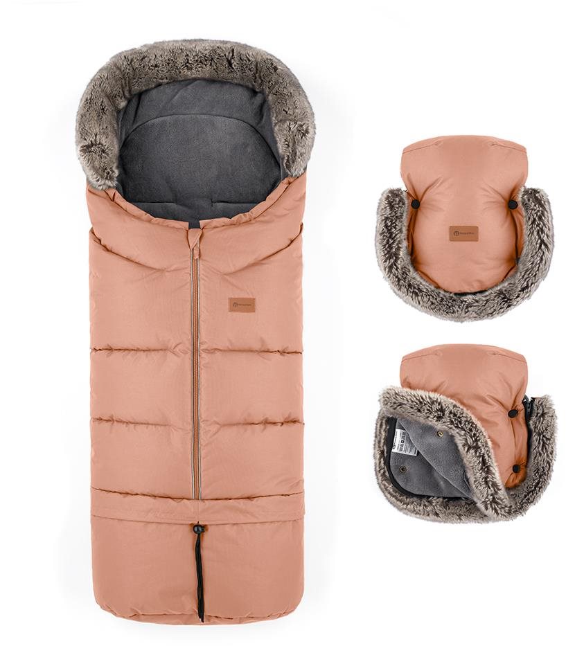 Petite&Mars Set fusak Arctic 4v1 + rukavice na kočárek Furry Pastel Peach