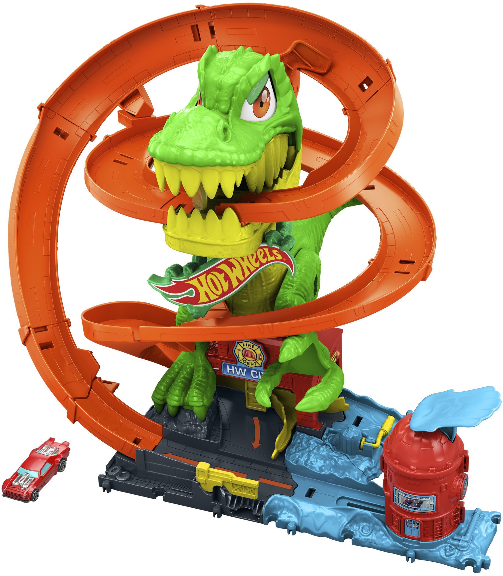 Hot Wheels City T-Rex útočí na hasičskou stanici a angličák