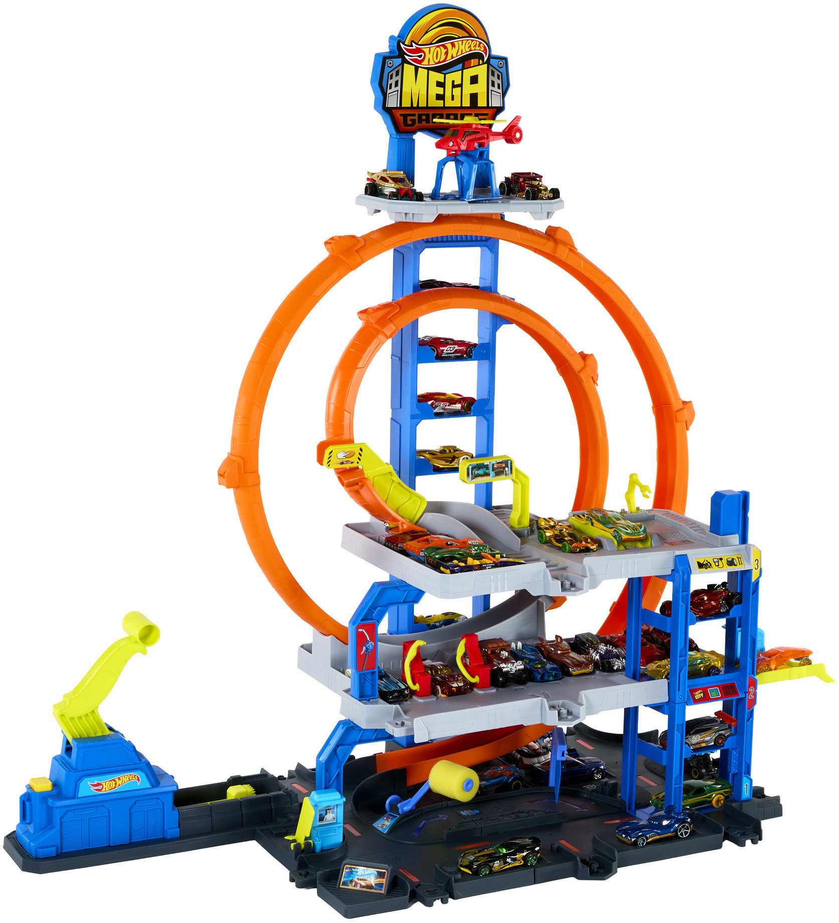 Hot Wheels City Maxi garáž se smyčkami, autem a vrtulníkem