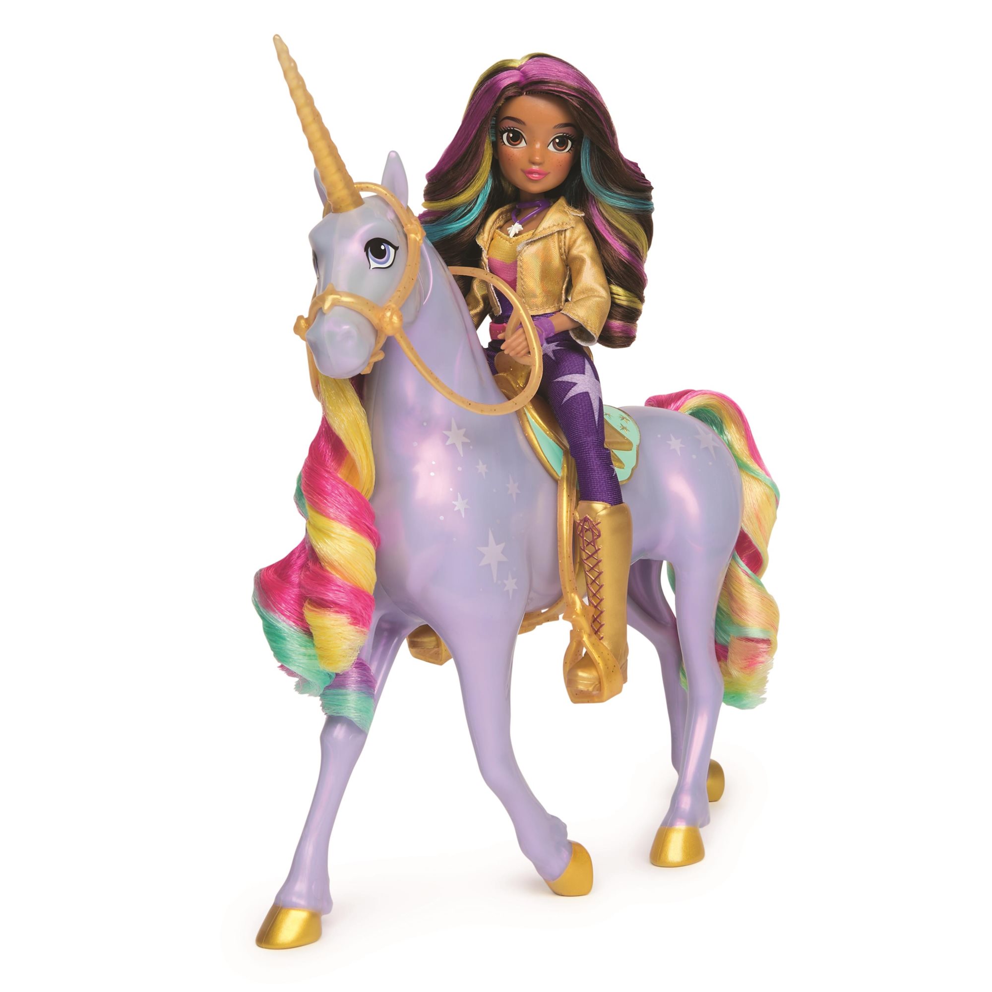 Unicorn Academy Světelný jednorožec Wildstar 28 cm s panenkou Sophia 24 cm