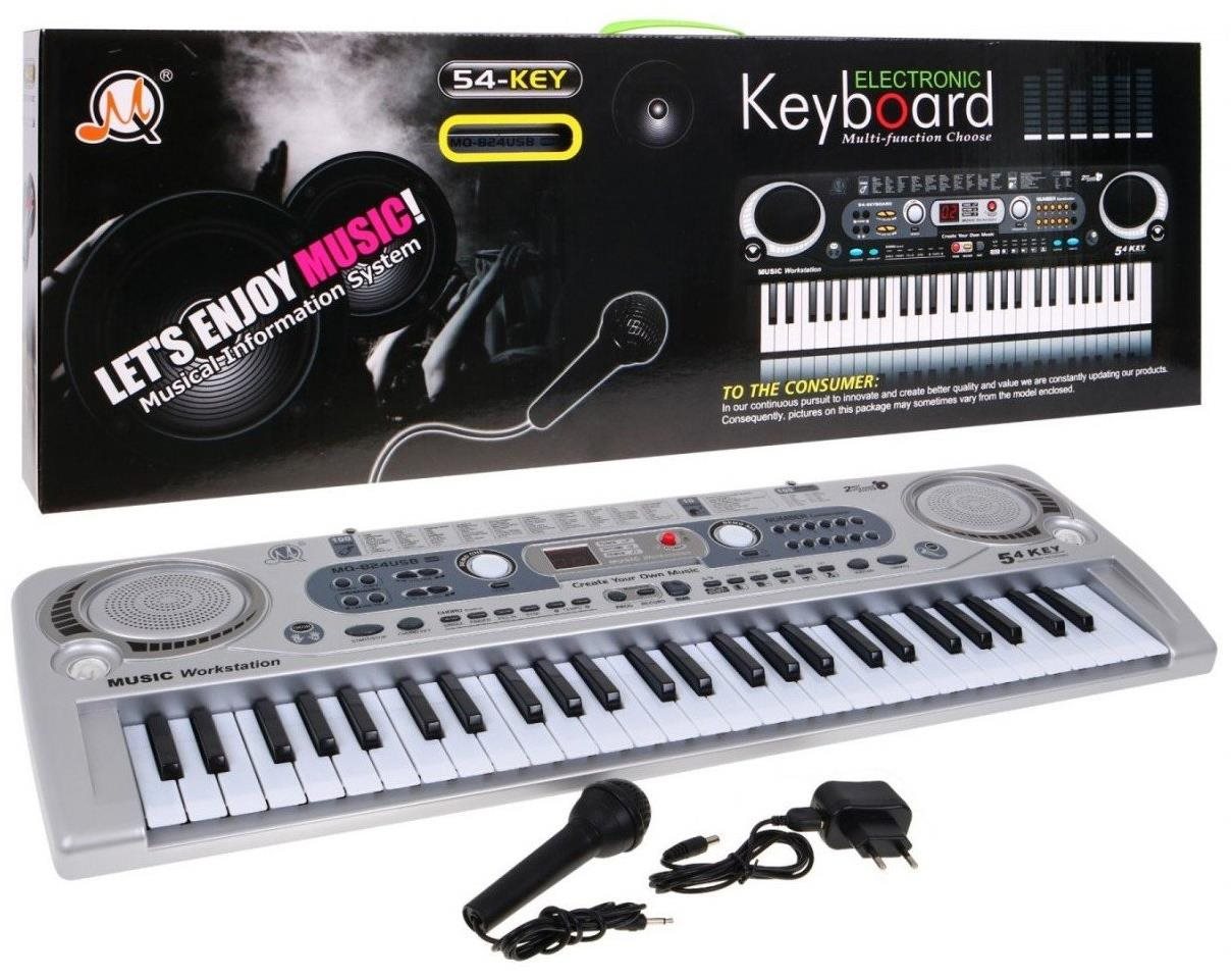Mamido Dětský keyboard s mikrofonem, nahráváním, USB, stříbrné MQ824USB