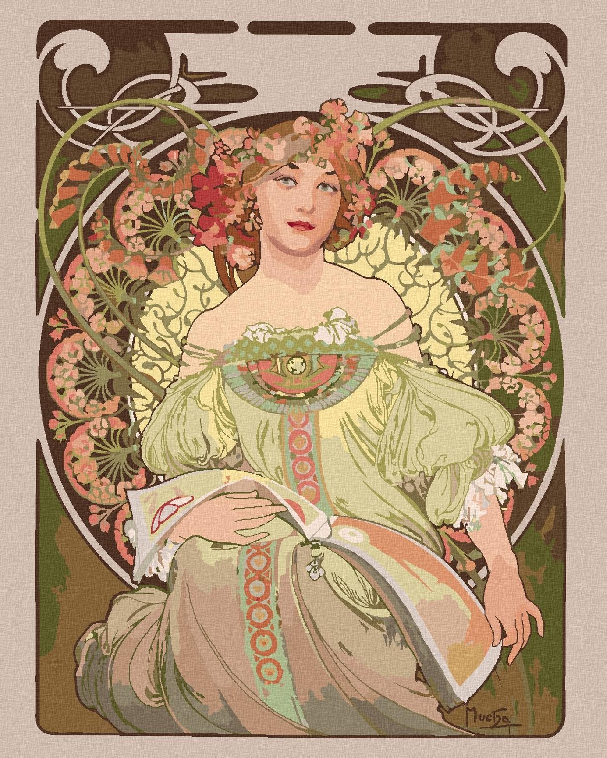 Zuty - Malování Podle Čísel - Sen (Alfons Mucha), 80X100 Cm, Plátno