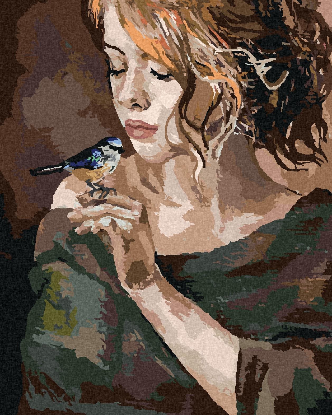 Zuty - Malování Podle Čísel - Dívka S Ptáčkem, 80X100 Cm, Plátno
