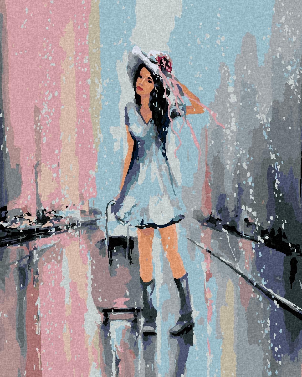 Zuty - Malování Podle Čísel - Žena S Kufrem V Dešti, 40X50 Cm, Plátno
