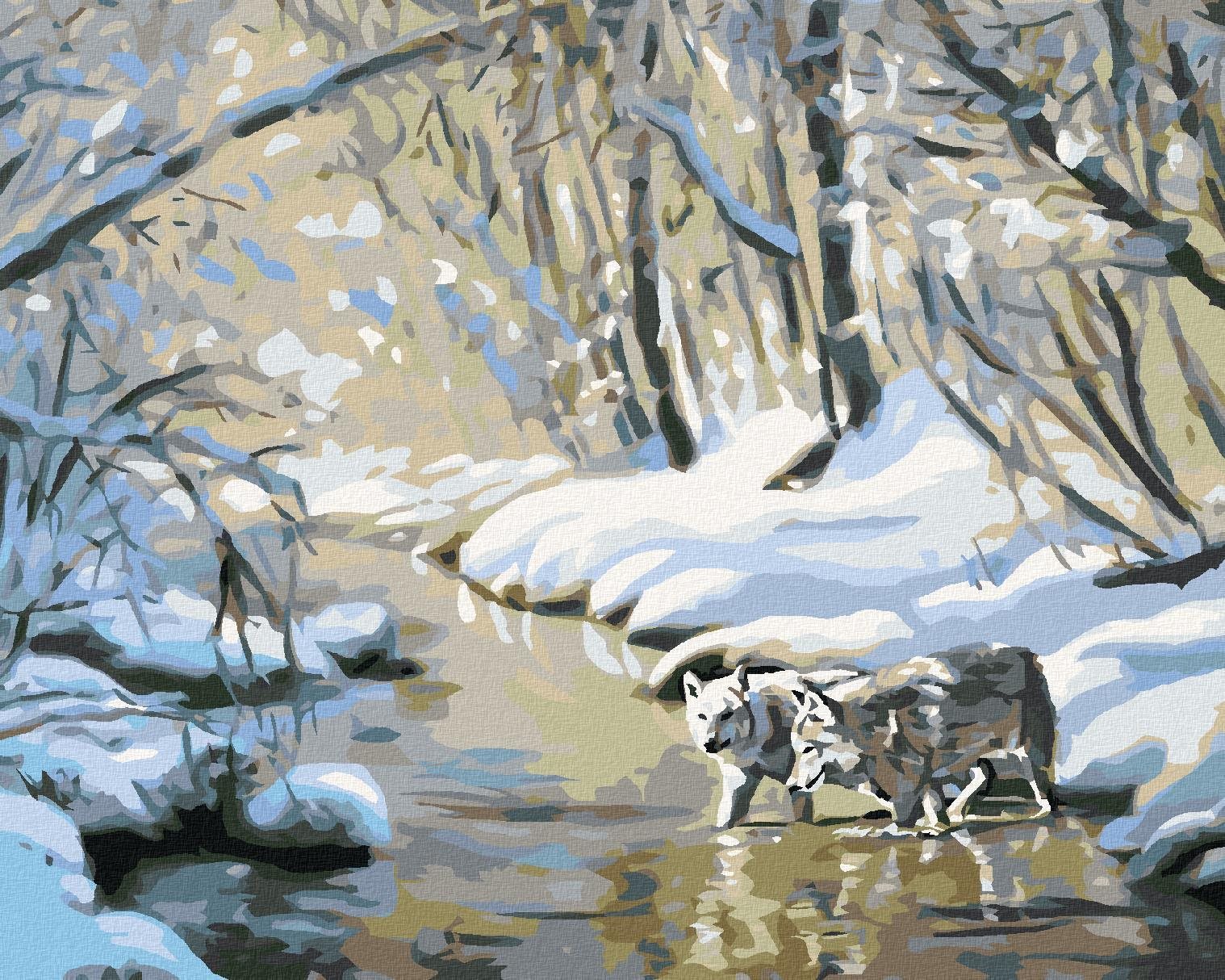 Zuty - Malování Podle Čísel - Vlci V Řece (D. Rusty Rust), 40X50 Cm, Plátno