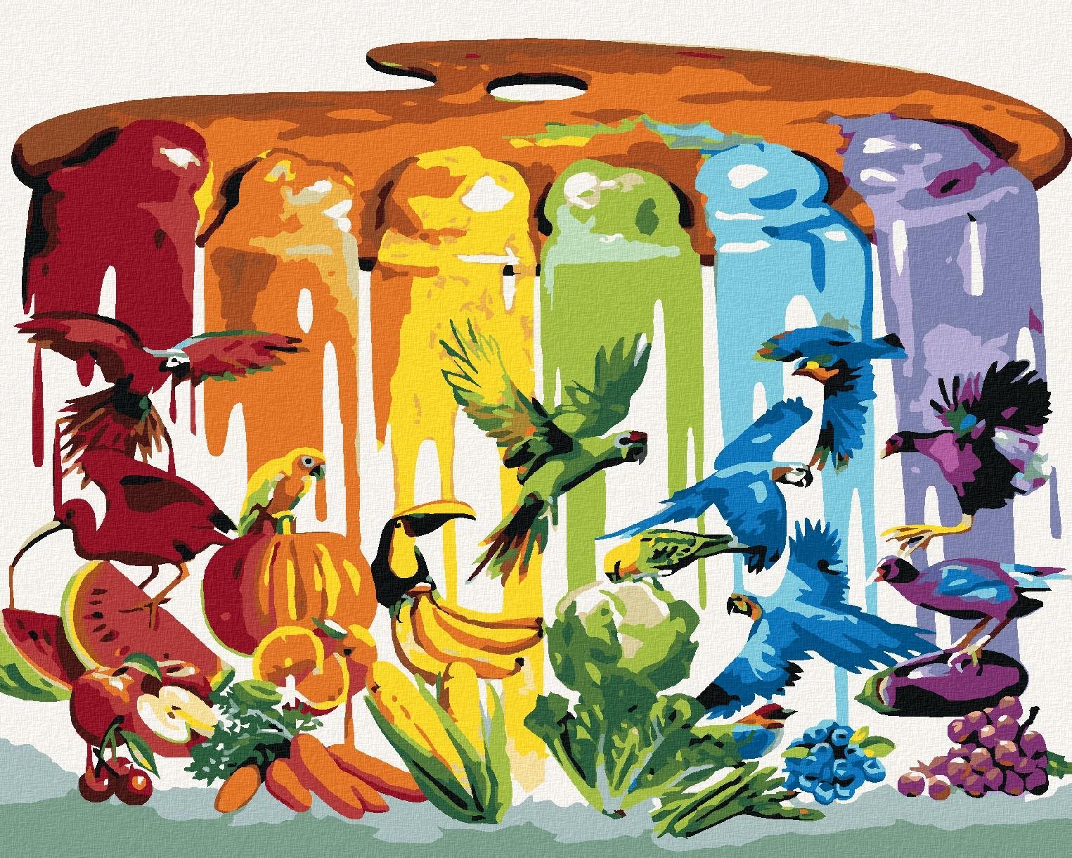 Zuty - Malování Podle Čísel - Barvy Duhy, Ptáci, Ovoce A Zelenina (D. Rusty Rust), 40X50 Cm, Plátno+