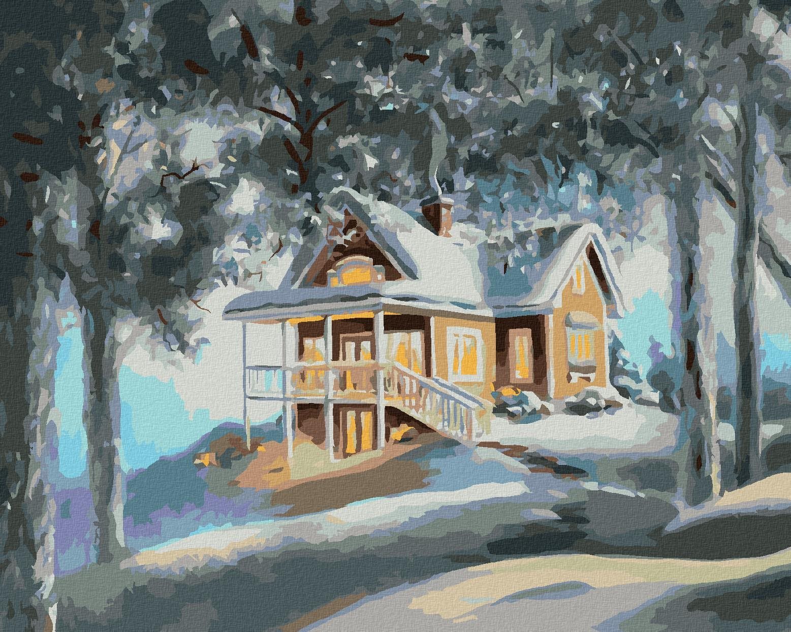 Zuty - Malování Podle Čísel - Dům A Les V Zimě (D. Rusty Rust), 40X50 Cm, Plátno