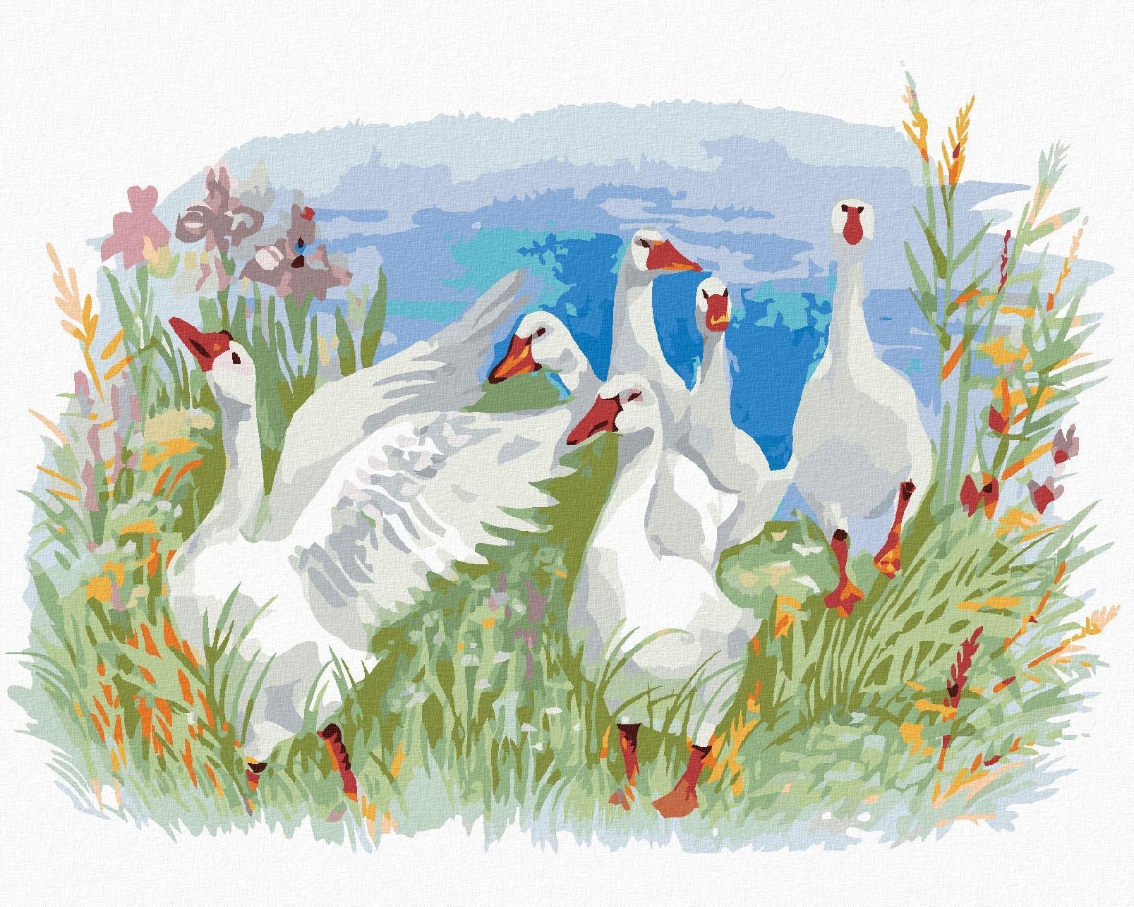 Zuty - Malování Podle Čísel - Husy Na Farmě, 80X100 Cm, Plátno+Rám