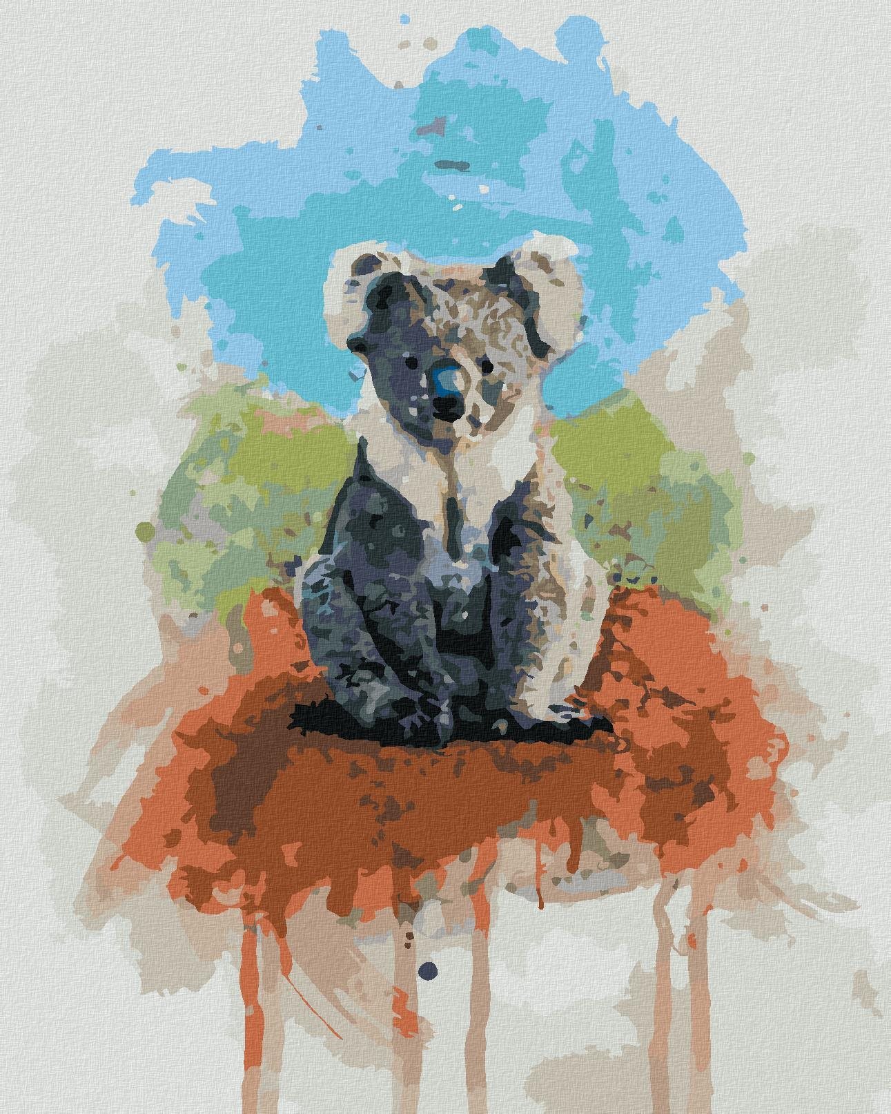 Zuty - Malování Podle Čísel - Koala Na Barevném Pozadí, 40X50 Cm, Plátno